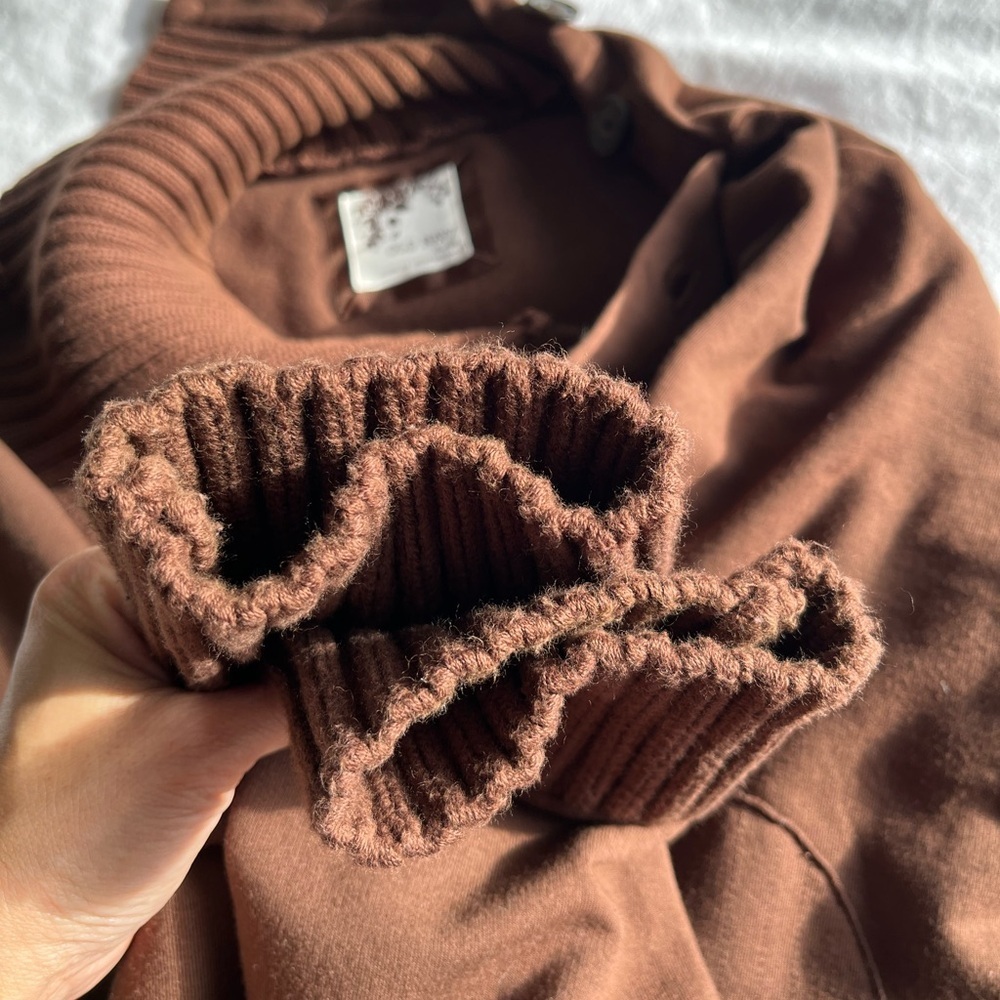 Old Navy SoSoft Brown Ribbed Cowl Neck Sweater Elbow Patchwork Chunky Preppy Y2K - Picture 9 of 16